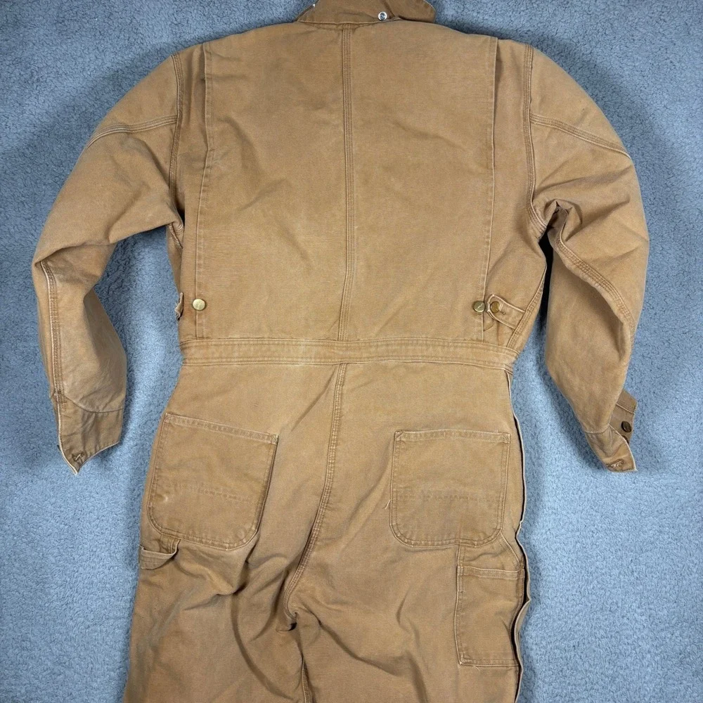 Carhartt Mens Duck Quilt Lined Coveralls Brown Size 44 Regular Workwear Jumpsuit
